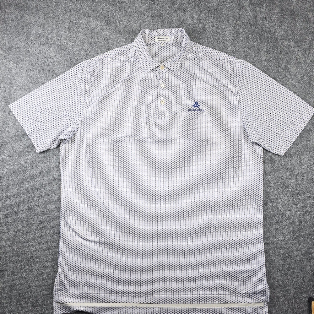 Peter Millar White Polo with Blue Micro-Print
